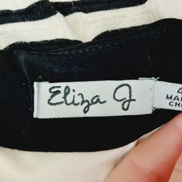 Eliza J Stripped Black Ivory Beige Rayon Textured Sleeveless Shift Dress P6389 - Picture 5 of 8